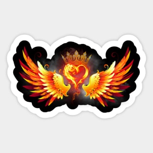 Heart With a crown in Flaming Wings Sticker